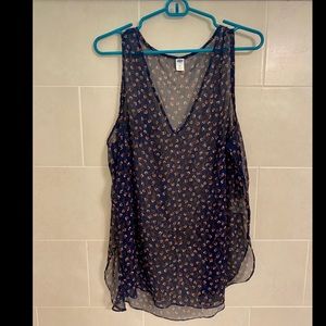 Old Navy Sheer Navy Floral V Neck Tank Top